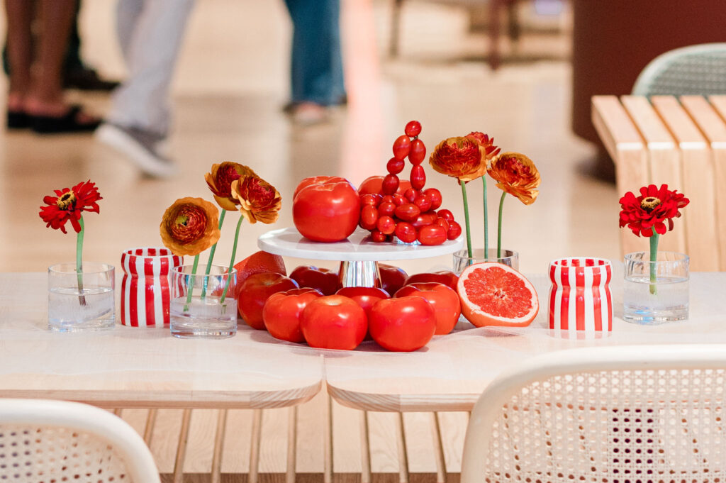 Artistic food-themed tablescape blending creative design with dining at a Pinterest-inspired summer party