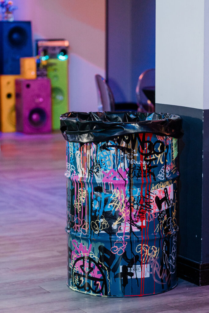 A custom graffit garbage can